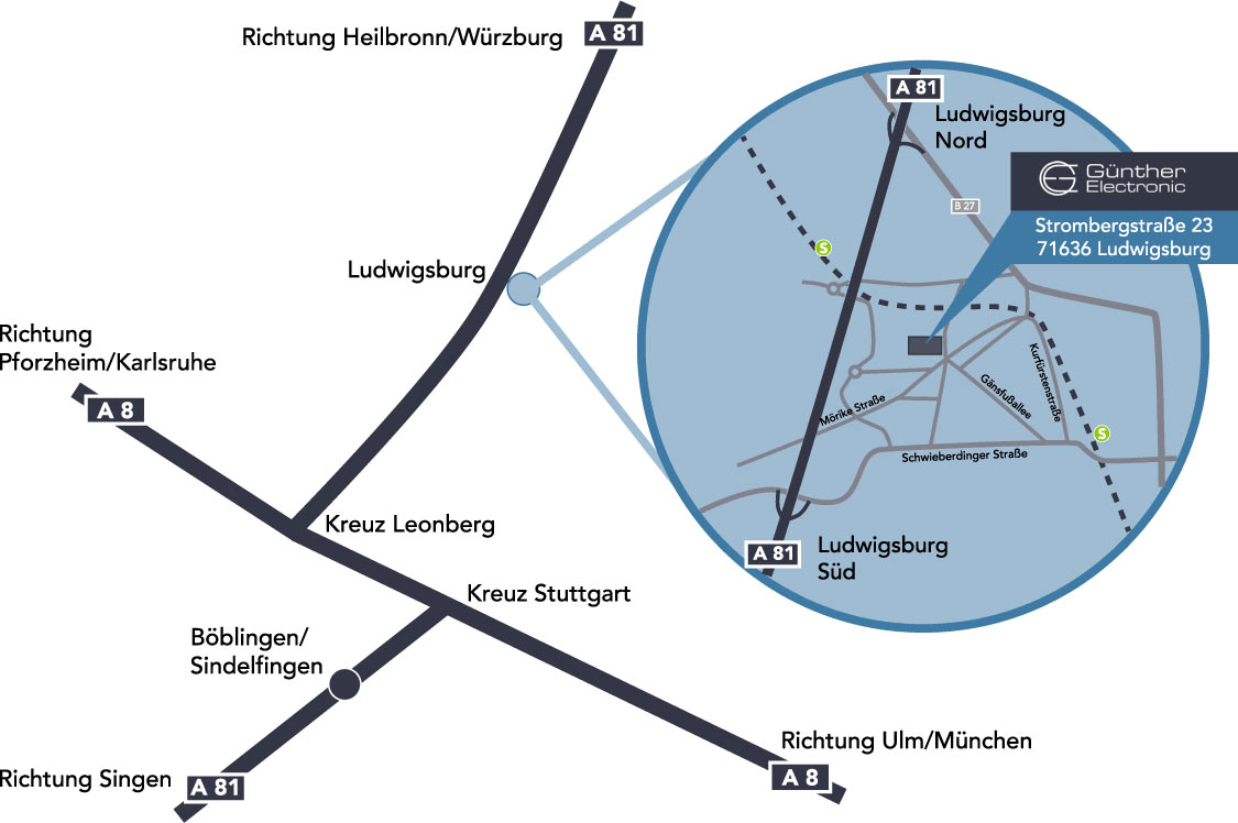 Anfahrt Günther Electronic GmbH - Ludwigsburg